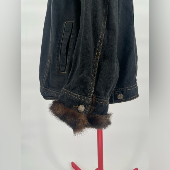 Dennis Basso (Faux) Fur Trimmed Dark Wash Denim Jacket Plus Size - Picture 16 of 16